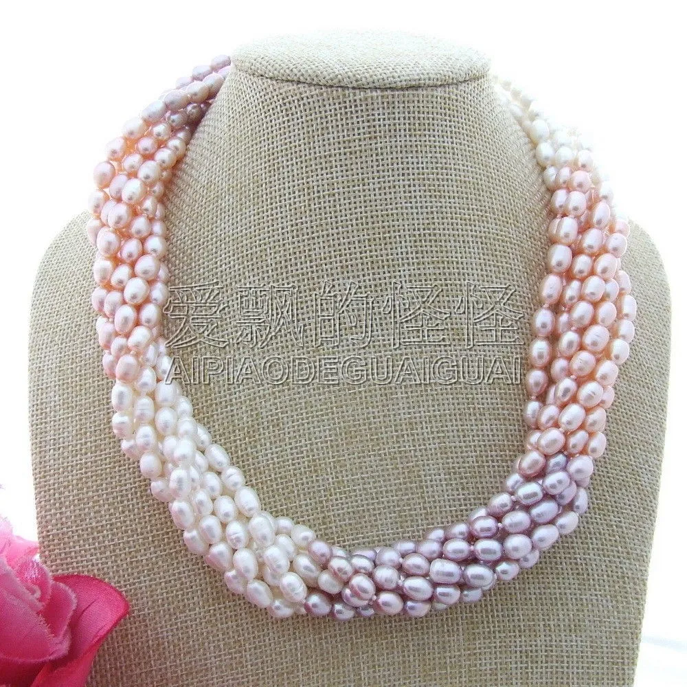 N112411 18'' 8 Strands Multi Color Rice Pearl Necklacein Chain
