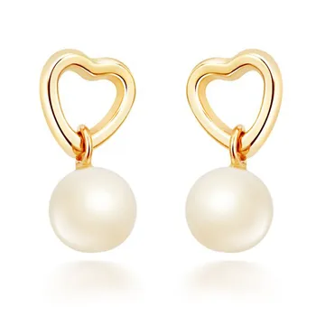 

9K Yellow Gold Natural Freshwater Pearl Earrings Heart Round Perfect Quality Fine Jewelry Valentine Gift pearl earring heart