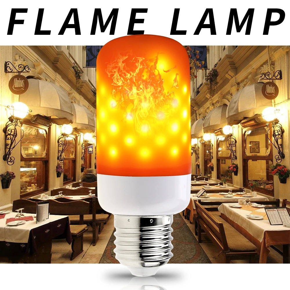 

E27 Led Flame Effect Light Bulb 220V Led Fire Lamp E14 Flickering Emulation Dynamic E26 Fairy Lights Decorations AC85-265V 2835