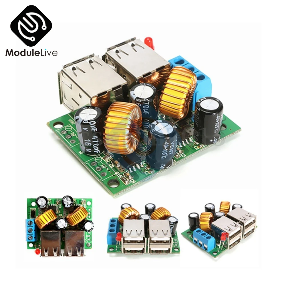 

4-USB Port A5268 Step Down Power Supply Converter Board Module DC 12V 24V 40V to 5V 5A For MP3/MP4 Phone Car Equipment