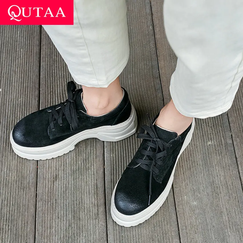 Женская обувь QUTAA винтажная повседневная из натуральной кожи на платформе с