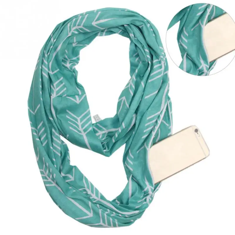 New Fashion Autumn Winter Women Printing Scarf Anti Pilling Warm For Ladies With Zip Phone Pocket Accessary | Аксессуары для