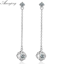 Anenjery простой 925 пробы Серебряный Блестящий кубик с цирконием Длинная кисточка, цепочка серьги для женщин oorbellen S-E763