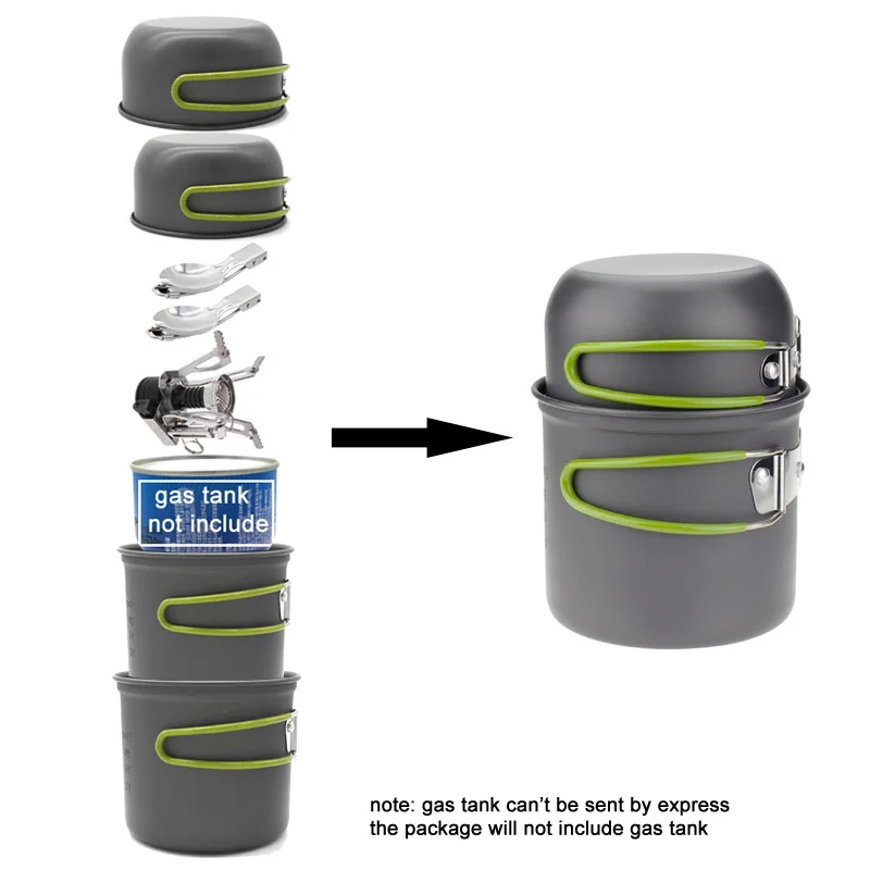 Портативный Открытый Кемпинг 2 человек кухонная посуда набор чаша ложка и газовая плита варочное устройство для турпоходов