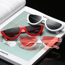 Новые черные белые полуоправы Солнцезащитные очки женские Модные Винтажные уличные полукруглые солнцезащитные очки для девочек 90 s
