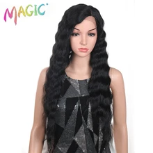Магические волосы 28 дюймов глубокие волнистые синтетические парики на кружеве для черных женщин натуральные парики черные повседневные термостойкие парики из волокна