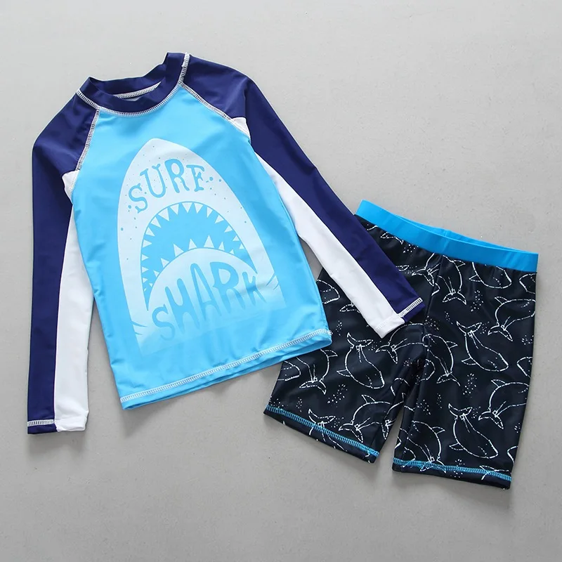 Детский купальный костюм с длинными рукавами для мальчиков; детская одежда для купания; коллекция года; купальный костюм для маленьких мальчиков; пляжный костюм; купальный костюм - Цвет: Blue Shark 8272