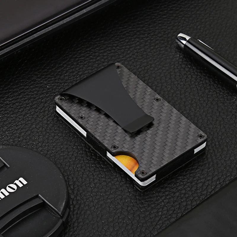 Черные туфли высокого качества RFID Настоящее углеродного волокна металла мини-тонкий бумажник ID держатель кредитной карты Anti Theft Бизнес держатель для карт