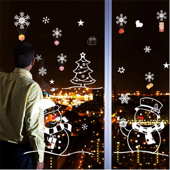 White Snowman Merry Christmas Decorations For Home New Year Living Room Glass Window Decorative Stickers 2