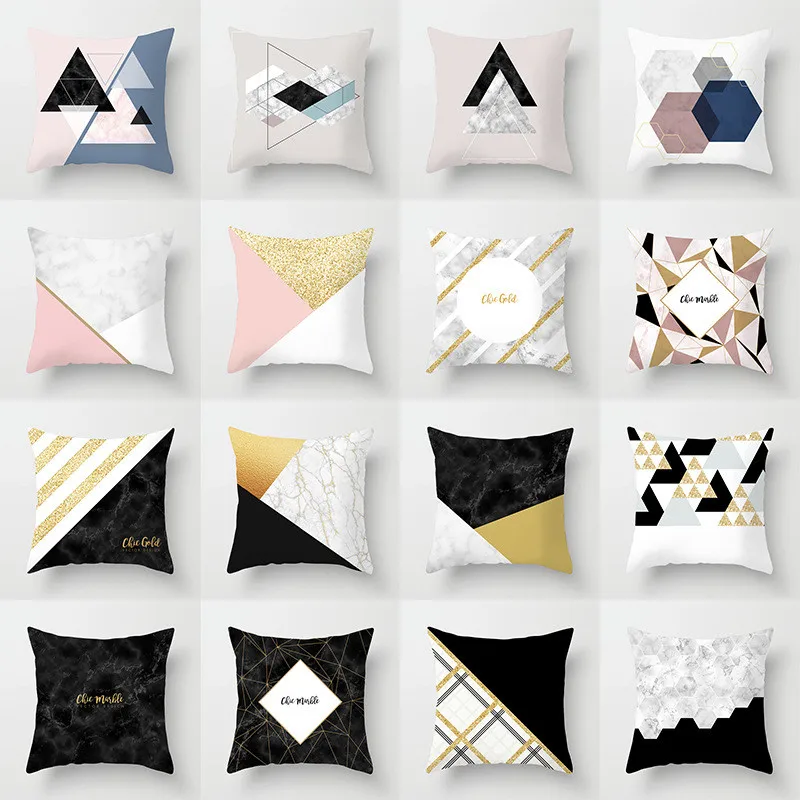 

Pop Nordic Decor Printed Geometric Cushion Cover 45x45cm Polyester Bronzing Gold Throw Pillow Covers Home Decoration Accessories