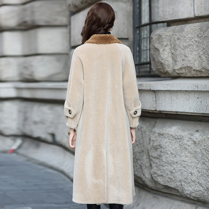 Sale AYUNSUE Sheep Shearling Jacket  Women Real Wool Fur Coat  2019 New Female Long Warm  Overcoat chaqueta mujer invierno LX2377 1