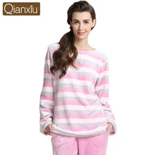 Бренд Qianxiu пижамы коралловый флис для женщин пижамный комплект пары Домашняя одежда 1372