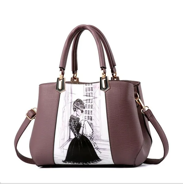New Design 2017 Women Character Printed Handbag PU Leather Ladies High