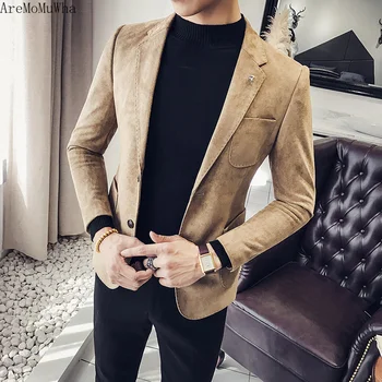 

AreMoMuWha England Autumn and Winter New Deer Skinny Casual Youth Wild Suit Slim Business Blazer Men Jacket Winter Leather QX773