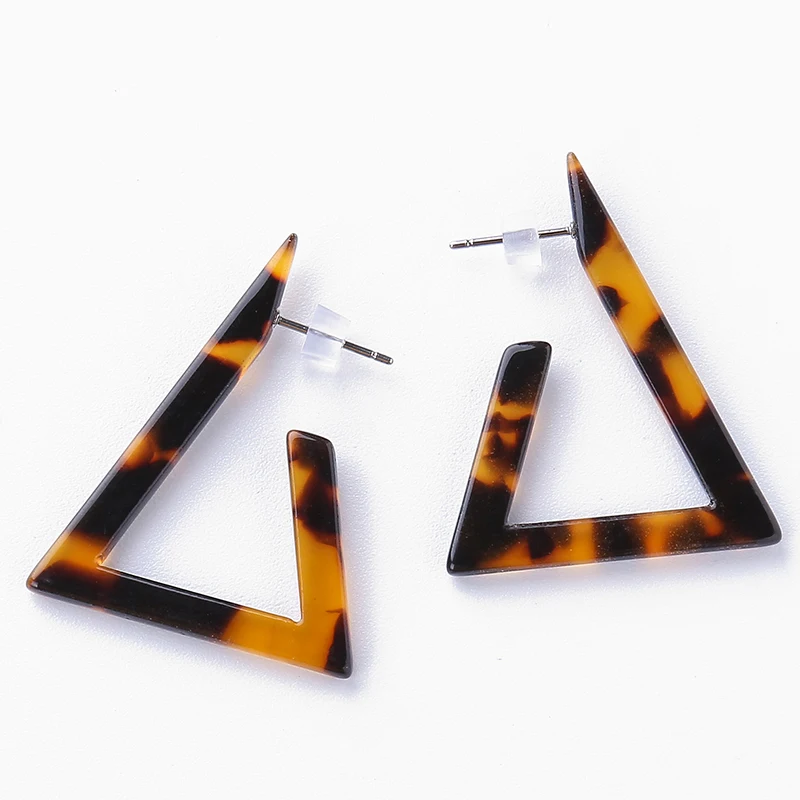 

New Trendy Tortoiseshell Leopard Print Drop Earrings Texture Triangle Acetate Earrings For Women Vintage Elegant Design Brincos