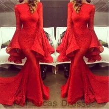 Luxus Meerjungfrau Abendkleider Mit Langen Ärmeln Spitze 2016 Vestido De Festa Prinzessin Stil Formale Abendkleider Prom Kleider