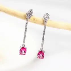 Оптовая Продажа Модные ювелирные изделия из драгоценных камней 925 серебро натуральный розовый топаз кулон серьги для женщин