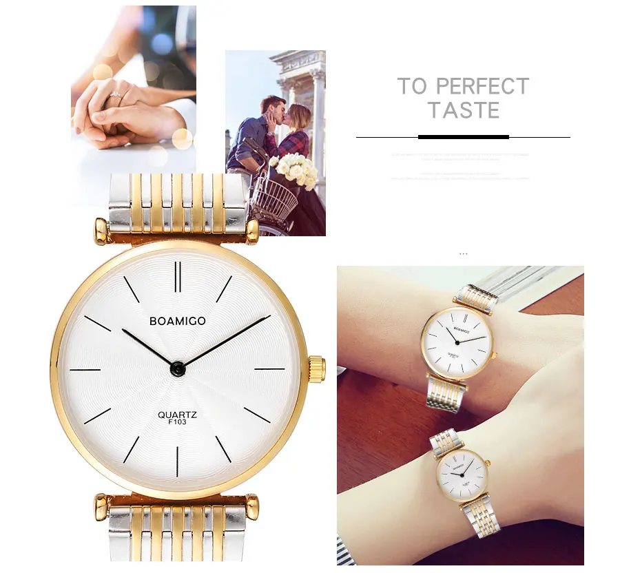BOAMIGO Brand Men Quartz Watches Fashion Lover's Watch Women Clock Steel Wristwatch Ultra Thin Case Small Face for Festival Gift (2)