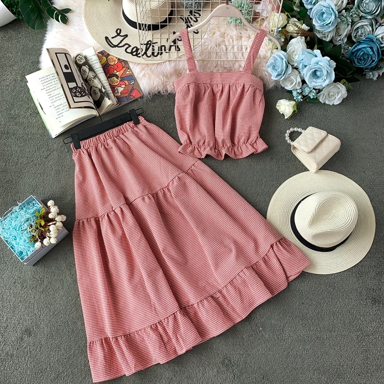 Женский комплект из 2 предметов ALPHALMODA укороченный топ в клетку + юбка