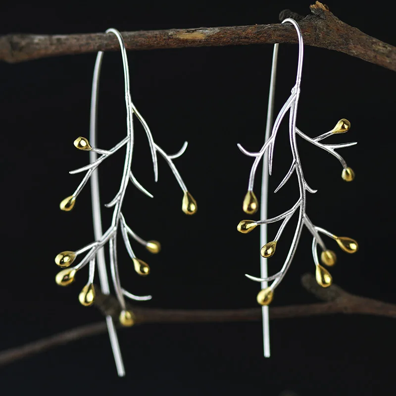 

CMAJOR Designer 925 Sterling Silver Gold Two Tone Branch Twig Earrings Women Girls Original Fine Jewelry Wholesale