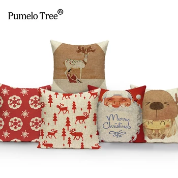 

Christmas Festival Elk Cushion Cover Happy Birthday Santa Claus Pillow Cases Kids Gift Linen Bedroom Sofa Decoration 45X45Cm