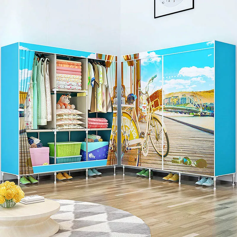 Fashion beautiful cloth wardrobe large-capacity storage cabinet free assembly wardrobe stainless steel storage home furniture Fashion beautiful cloth wardrobe large-capacity storage cabinet free assembly wardrobe stainless steel storage home furniture