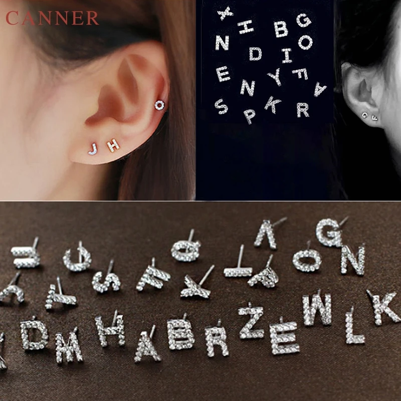 1pcs Silver Micro Zircon Letter Stud Earrings for Women Girl Gift Cute Initial Earrings Fashion Jewelry 2019 pendientes mujer C4