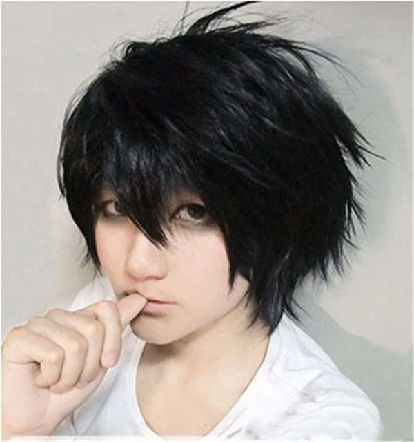  Recién llegado de Death Note L Lawliet con estilo acodada lanuda del Anime de la peluca corta negro peluca de pelo   Cap peluca gratis envío gratis _