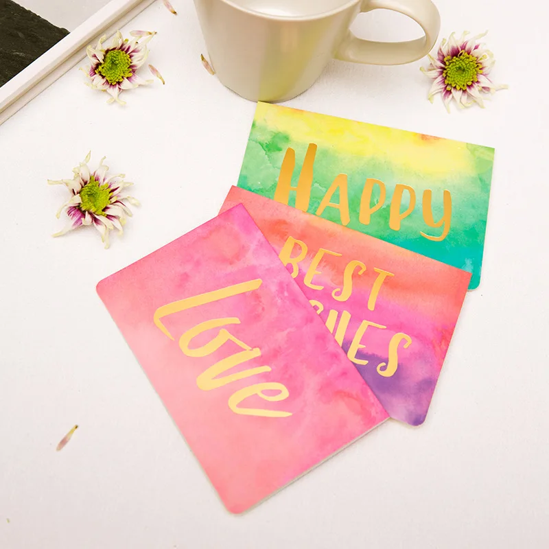 

5PCS Pink Creative Hot Stamping Birthday Card Wwatercolor Greeting Card Can Be Customized Universal Valentine's Day Card Teacher