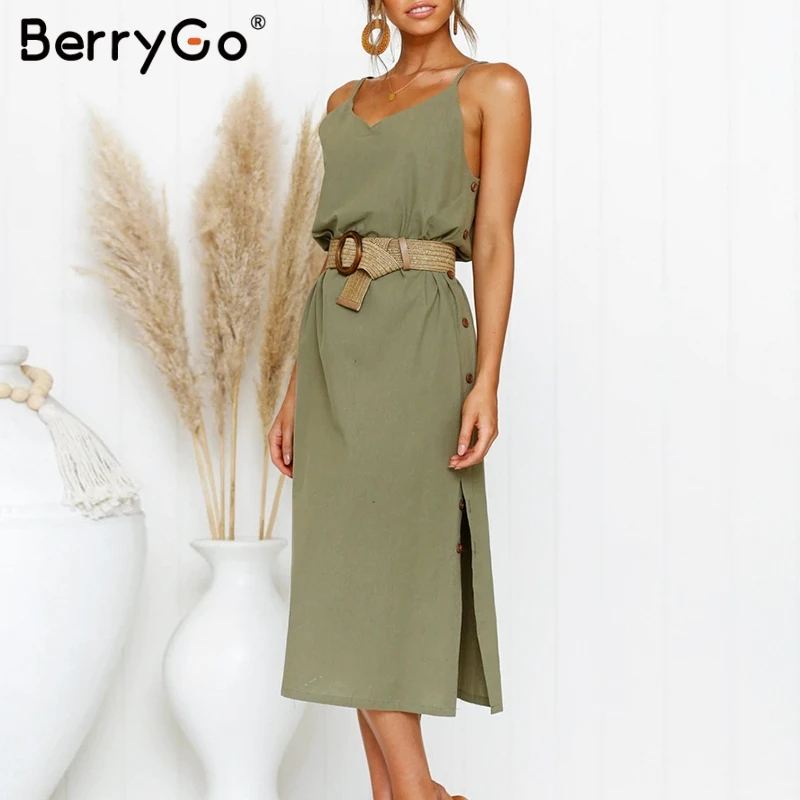 BerryGo женское платье миди богемные платья платье на тонких бретелях размера плюс Летний сарафан с v-образным вырезом элегантное платье для женщин vestidos
