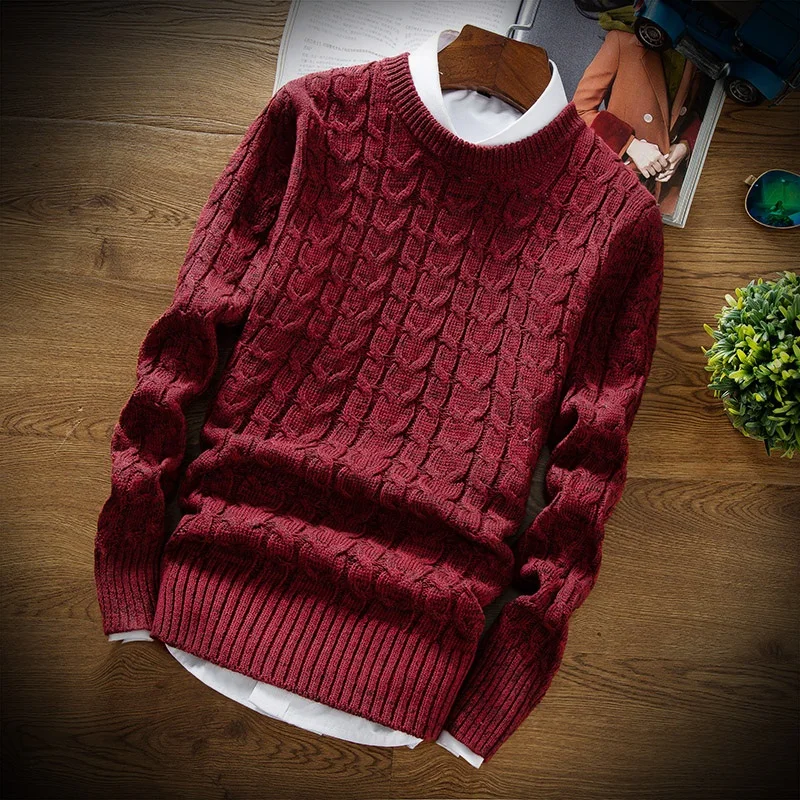 Модный мужской Рождественский свитер, толстый теплый мужской пуловер, свитера, Мужская трикотажная одежда, облегающий мужской свитер