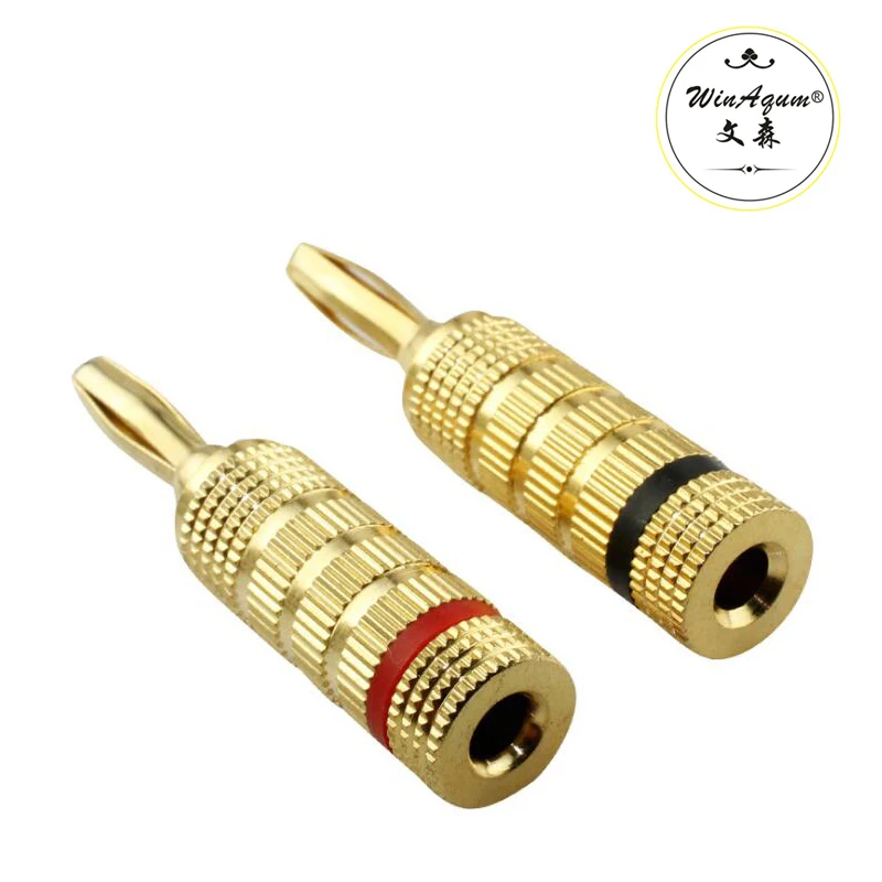 

WinAqum Gold Plated Copper Speaker Wire Cable 4mm Banana Plug Male Connector Audio Adapter Pack of 2 High Quality