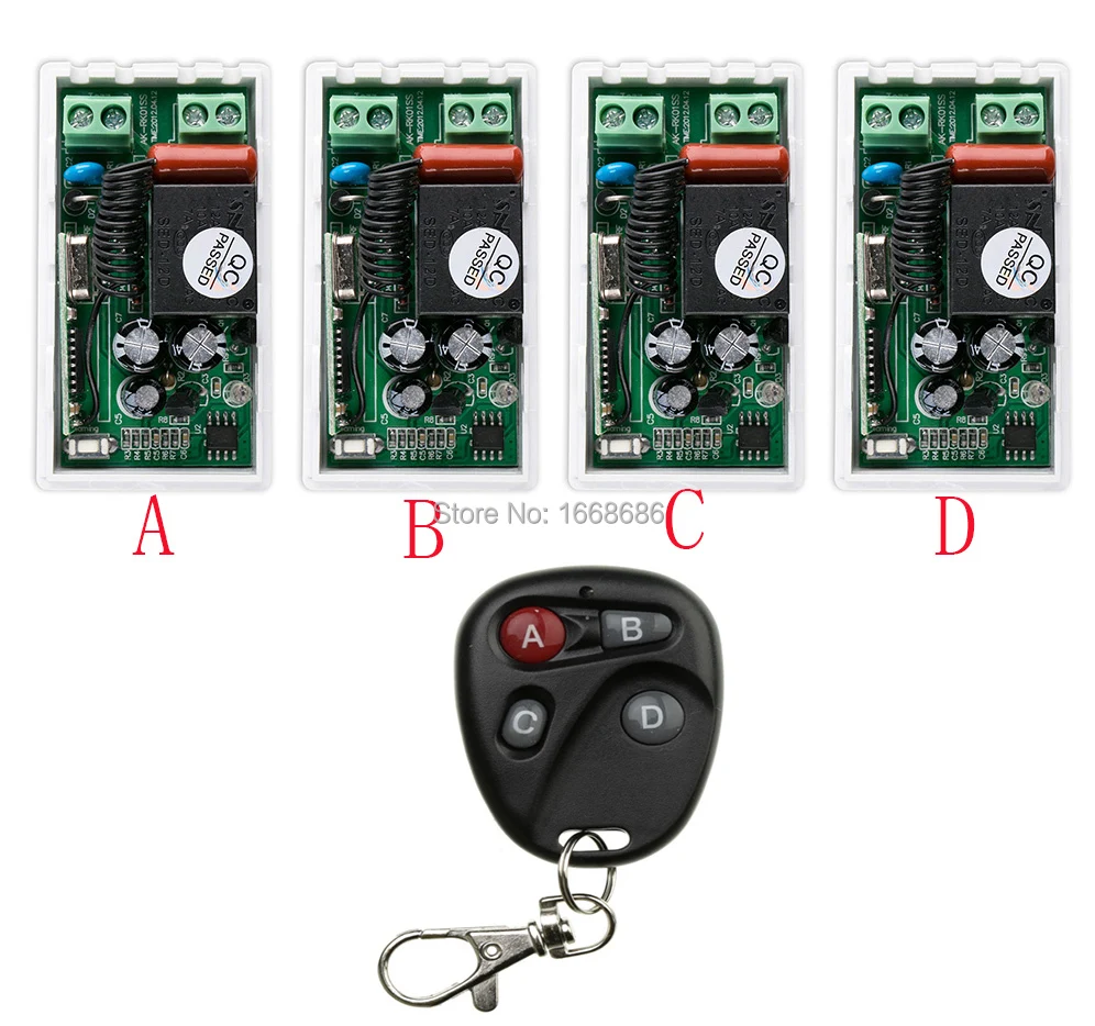 

most simple wiring AC220V 1CH Radio Controller RF Wireless Relay Remote Control Switch 315 MHZ 433 MHZ 1 Transmitter +4 Receiver