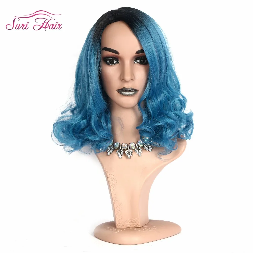 Suri Hair African America women's short wig synthetic body wave wigs Ombre blue black root Heat Resistant cosplay hair free ship | Шиньоны