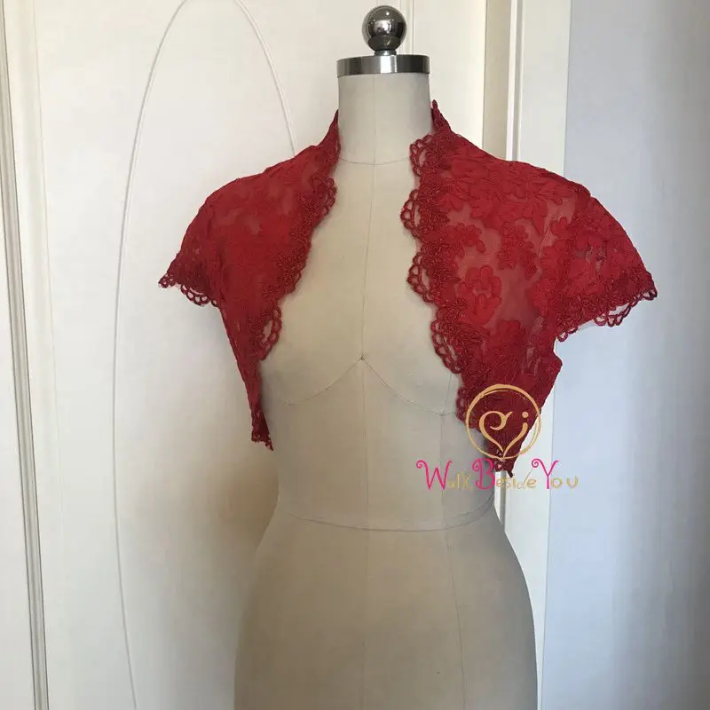 Walk Beside You Red Lace Evening Boleros Short Cap Sleeves Capes Wedding Jacket Bridal Wraps Veste Mariage Shrugs for Women 2019 Walk Beside You Red Lace Evening Boleros Short Cap Sleeves Capes Wedding Jacket Bridal Wraps Veste Mariage Shrugs for Women 2019