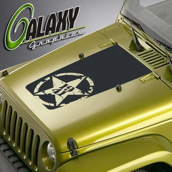 

For Universal Wrangler Blackout Hood Decal Distressed Star2 - Flat Black Sticker TJ LJ JK