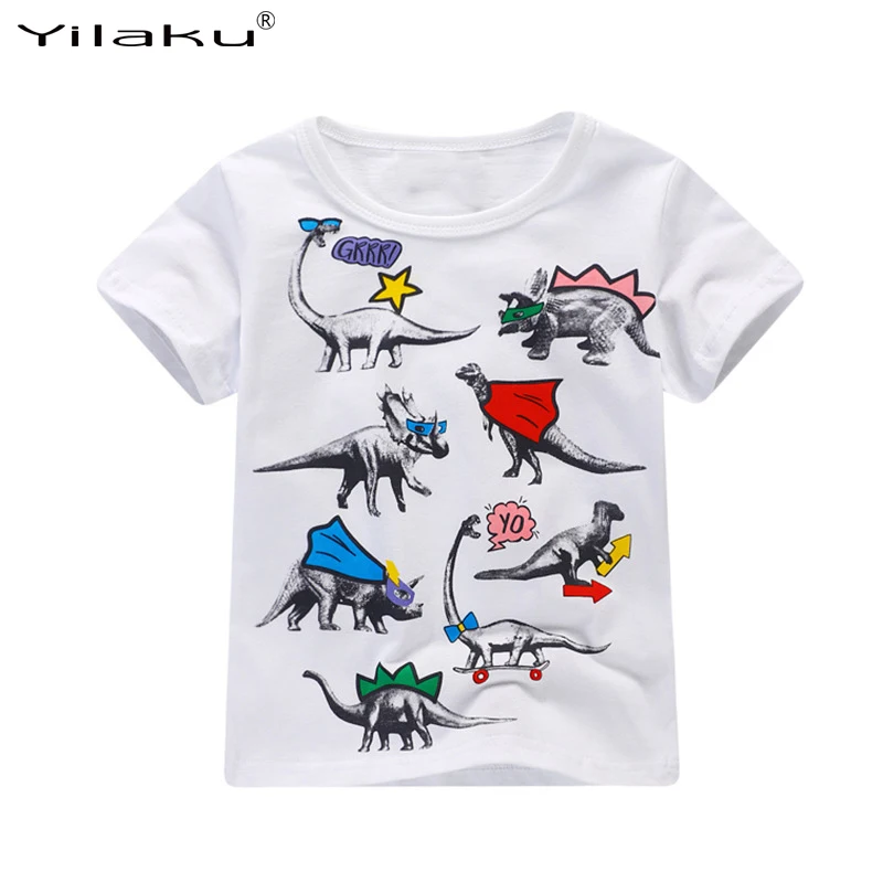 

Yilaku Boys T Shirt White Short Cotton Shirt Boys Clothes Summer Kids Tees Cartoon Dinosaur T-shirt Clothing for Kids CG326