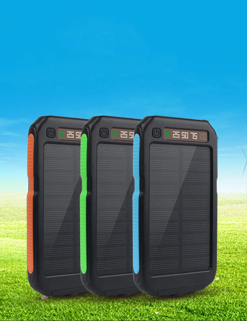 1x Wama Солнечная Панель зарядное устройство dual-USB 10000 мАч power Bank влагозащищенный внешний портативный ЖК-дисплей