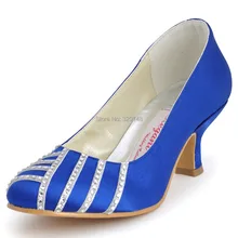 Blue Women’s Shoes EP11007 Closed Toe Rhinestone 2″ Spool Heel Satin Evenng Party Pumps Prom Shoes