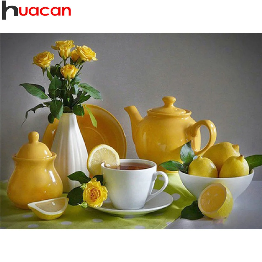 

HUACAN Full Drill Diamond Painting Tea Diamond Embroidery Diamond Mosaic Flower Picture Of Rhinestone Decor Home Wall Stickers