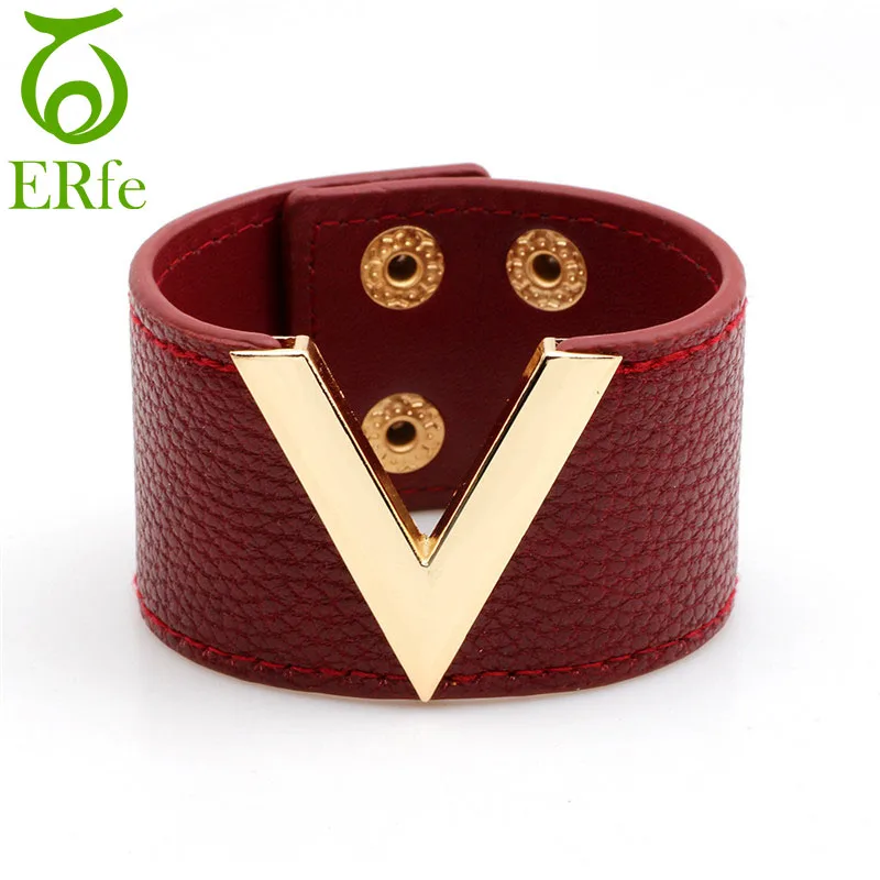 Er 2018 браслет Femme хип-хоп золотые буквы V Braclet Натуральная Кожа запястье женский