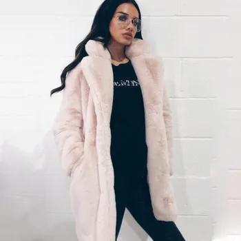

Women Warm Soft Fur Jacket Female Plush Overcoat Elegant Faux Fur Coat