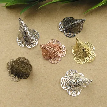 

24x28mm European Charms Vintage Filigree Flower Spacer Beads End Caps Brass Wraps Links Connectors DIY Findings Mixed Colors