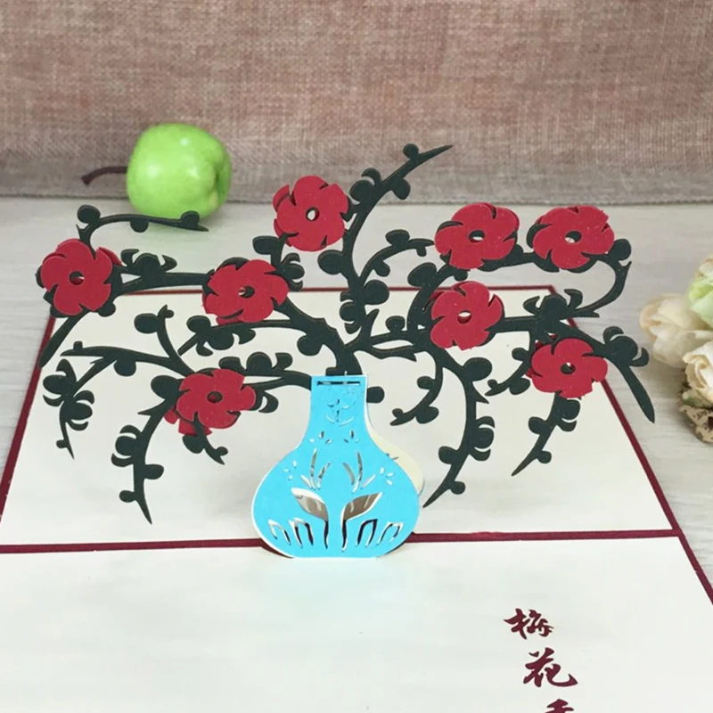 1pcs Sample Plum Flower DIY 3D Pop Up Laser Cut Greeting Cards Postcards Handmade Teachers' Day Valentine's Day Thanksgiving Day (3)