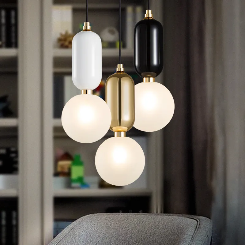 

Modern LED lamp Gold Pendant Light Glass ball Suspension Pendant lamp For Study Room Simple Hotel Home Pendant lighting F035