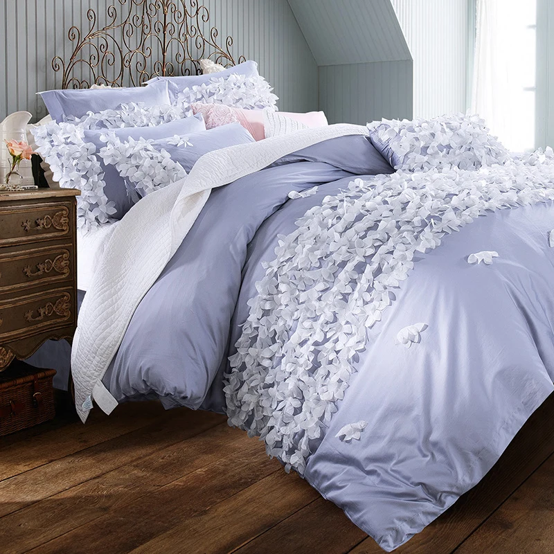 Best 2019 Princess Embroidered Bedding Sets Queen King Size Bedlinen 100% Cotton Duvet Cover Set