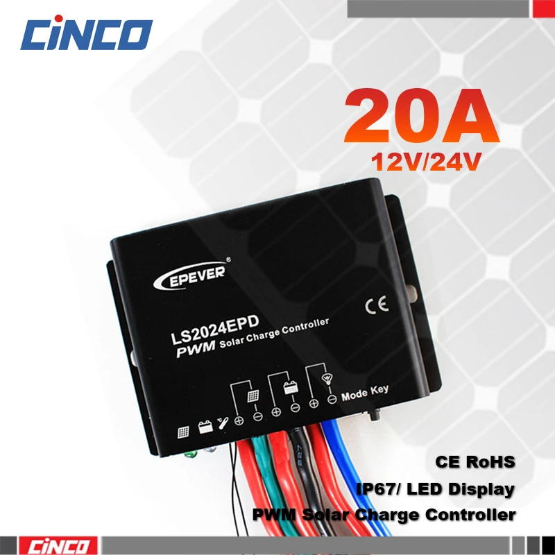 LS2024EPD 20A 12В/24В контроллер солнечного света водонепроницаемый IP67 с таймером и