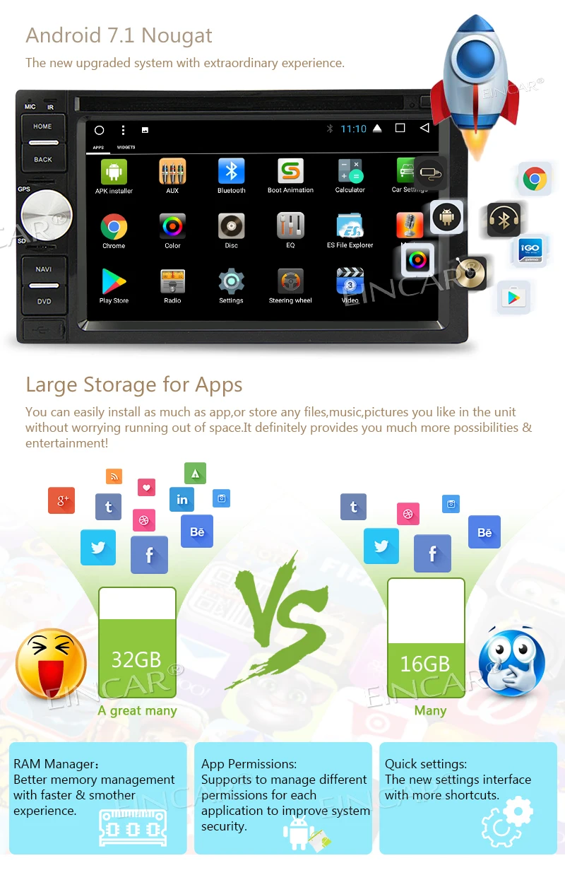 Top Eincar 7 inch Car dvd Player Double 2 Din car PC Octa-core Car radio Stereo Android 7.1 GPS Navigation Head Unit support wifi 3G 4 Top Eincar 7 inch Car dvd Player Double 2 Din car PC Octa-core Car radio Stereo Android 7.1 GPS Navigation Head Unit support wifi 3G 4