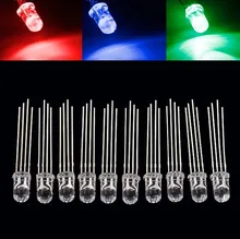50 sztuk 5mm w pełnym kolorze LED RGB czerwony/zielony/niebieski wspólna katoda/anoda cztery stopy przezroczysty podświetlenie kolor światła 5mm diody kolorowe