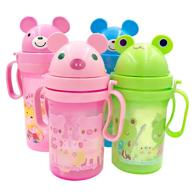 400ML Kids Children Learn Drinking Cups Straw Feeding Bottle Cup with